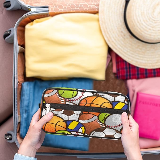 Sport Baseball Portable Travel Toiletry Bag, Volleyball Soccer Ball Dopp Kit Cosmetic Organizer Makeup Bag Shower Shaving Bag for Men Women