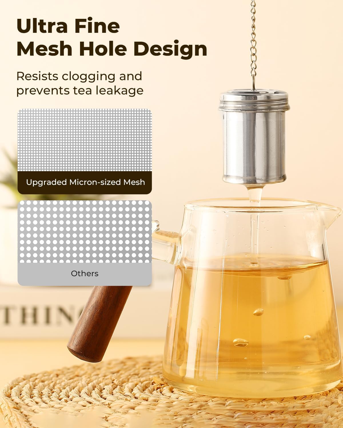 House Again 2 Pack Tea Strainers for Loose Tea, Extra Fine Mesh Tea Infusers, 304 Stainless Steel with Extended Chain Hook, Loose Leaf Tea Steeper, Tea Filter for Brew Tea Spices & Seasoning