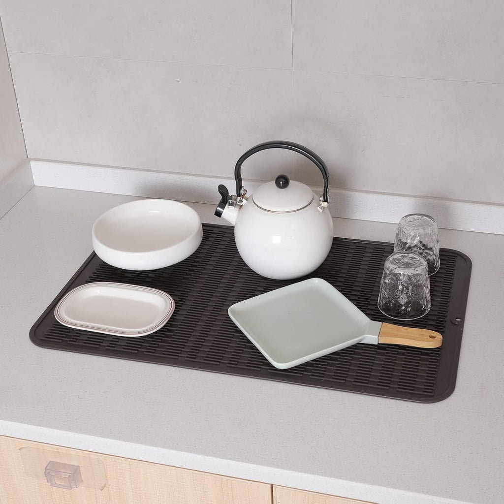 Silicone Dish Drying Mat for Multiple Usage,Easy clean,Eco-friendly,Heat-resistant Silicone Mat for Kitchen Counter or Sink,Refrigerator or Drawer Liner Coffee 3XL 28 inches x 18 inches