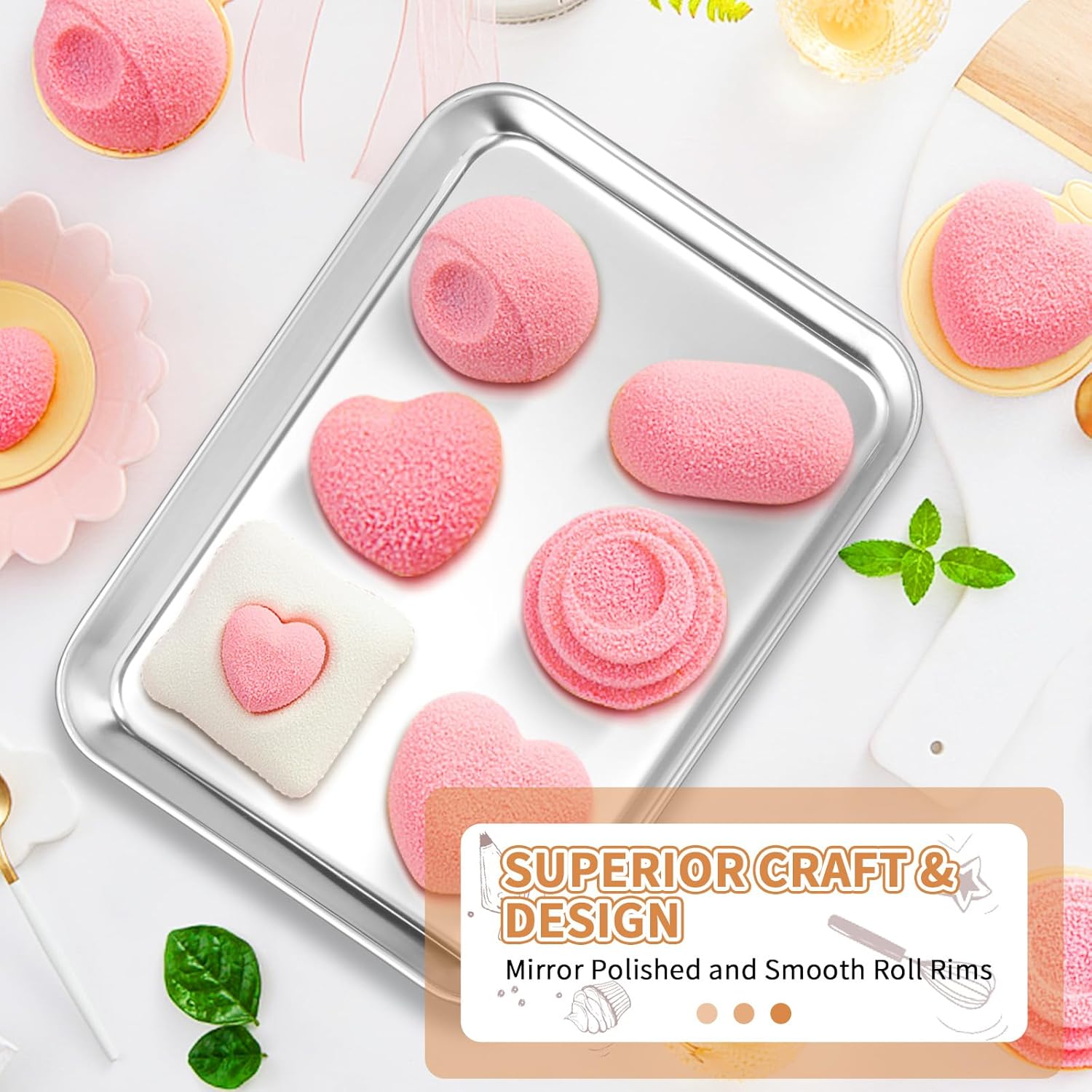 Stainless Steel Baking Sheet Set of 2, Deedro Cookie Sheet Metal Baking Pan Oven Tray, Non Toxic & Heavy Duty, Rust Free & Mirror Finish, Easy Clean & Dishwasher Safe, 9 x 7 x 1 Inch