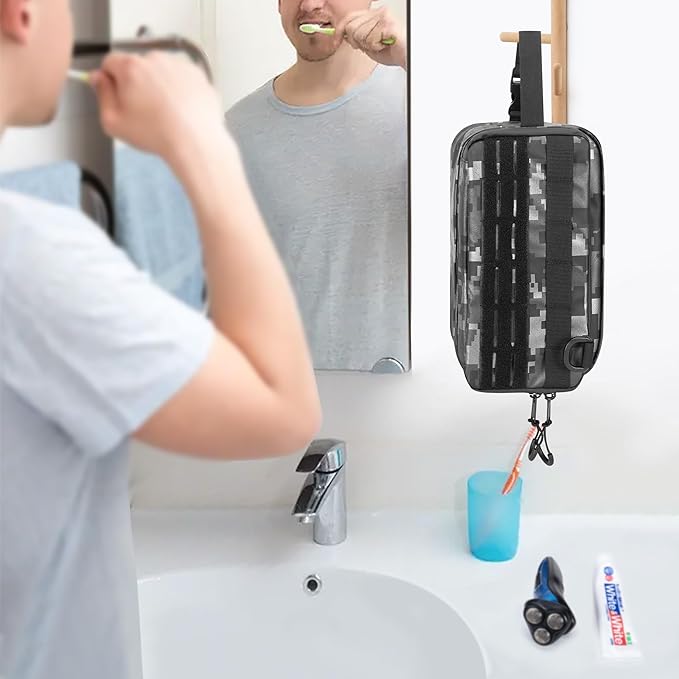 Toiletry Travel Bag for Men Tactical Hygiene Bag, Shaving Kit Toiletries Organizer Dopp Kit with Large Capacity, Black Digital(Empty Bag Only)