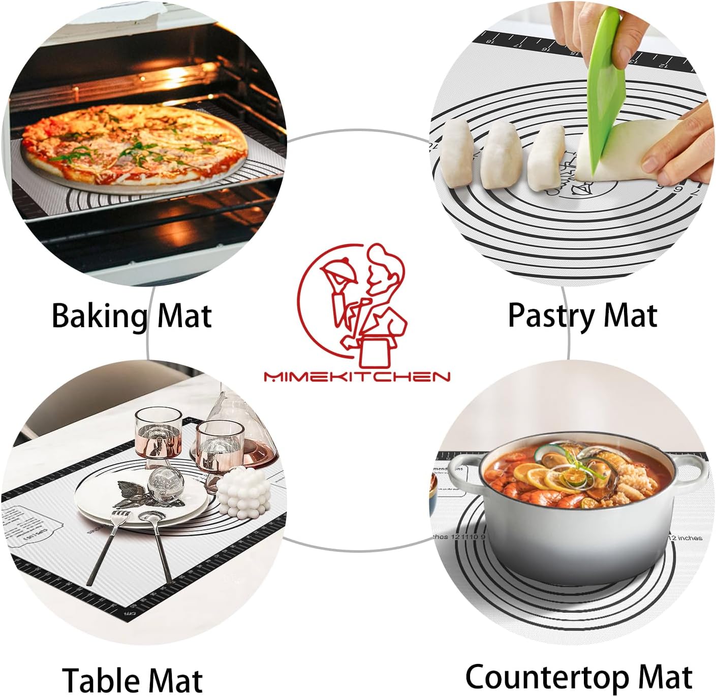 Non-stick Pastry Mat, Silicone Baking Mat with Measurement, Extra Large Silicone Mat for Baking Cookie Pie Bread Pizza Oven Reusable & Dishwasher Safe