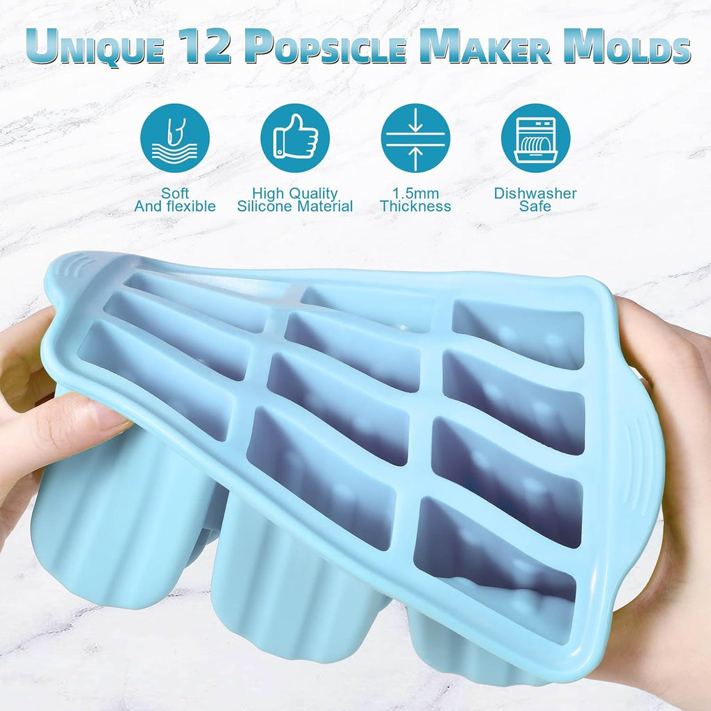 Silicone Popsicles Molds,Ice Pop Cream Mold Set Homemade Toddler Popsicle Maker For Kids Para Paletas De Helado Kulfi BPA Free, with 50 Sticks, 50 Bags,50 wire Ties (Azure)