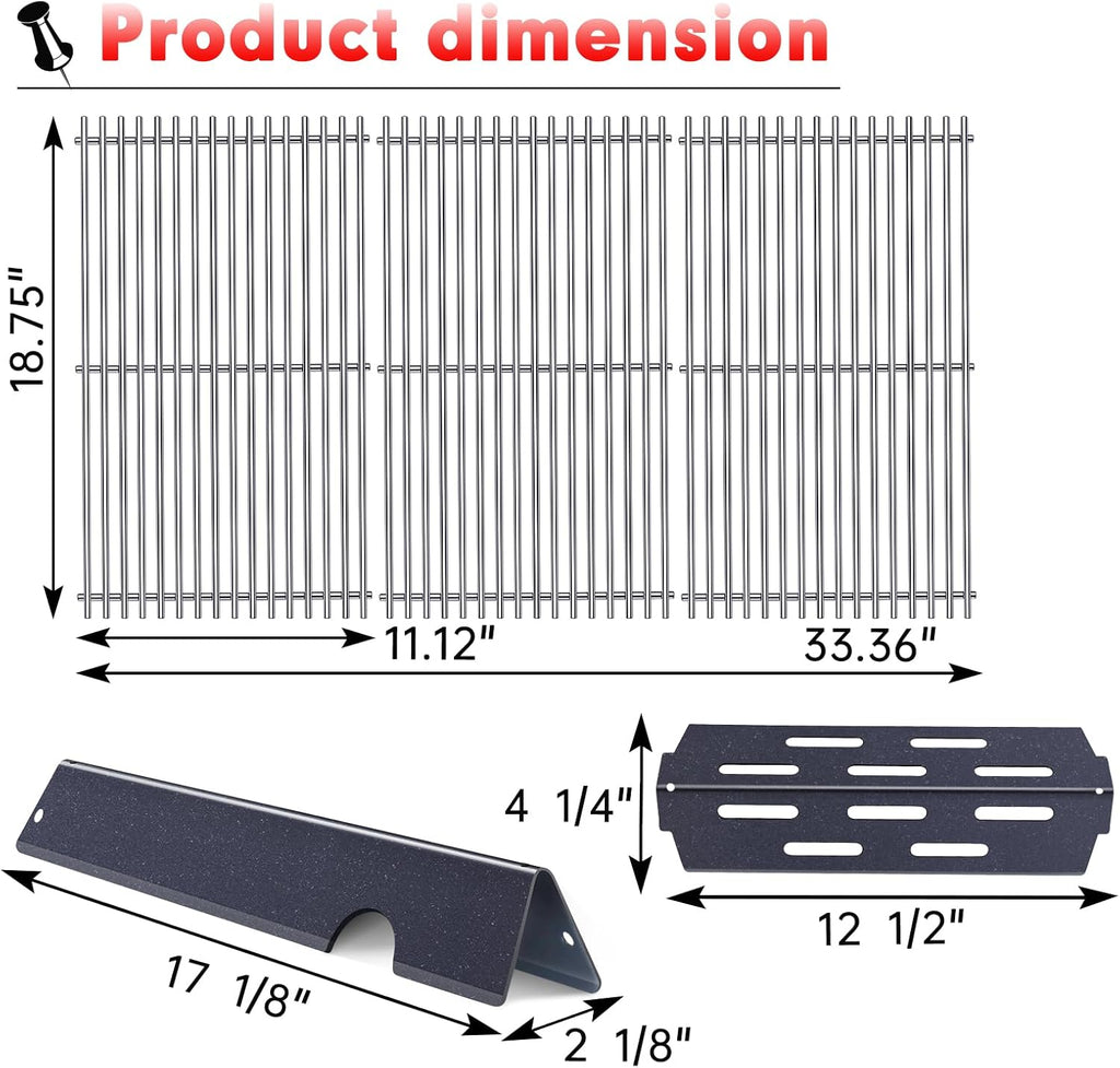 Grill Grates Flavorizer Bars Parts for Weber Genesis II E-410, S-410, Genesis II LX E-440, S-440, Weber 66089, 66097, 66041, 66033, 66796, Stainless Steel Porcelain Grids Heat Plate Deflectors