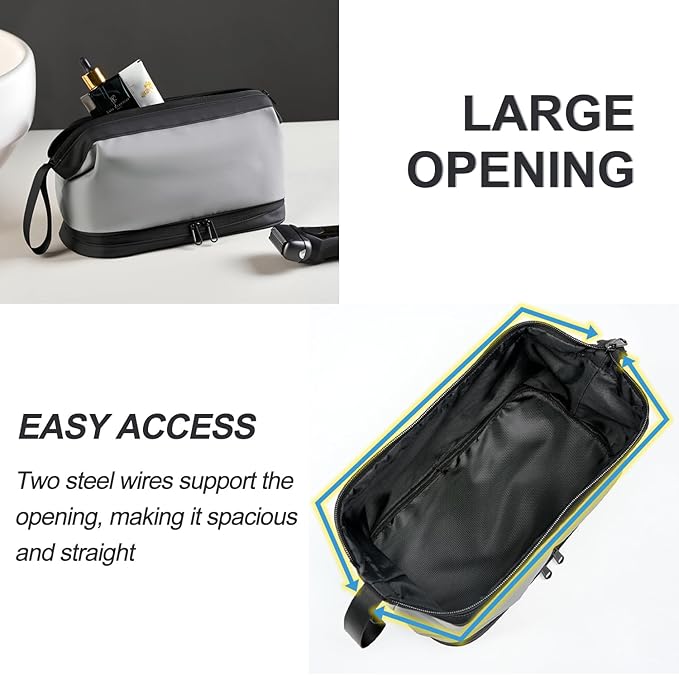 Large Travel Toiletry Bag for men women,Makeup Organizer Bag, Dopp Kit,Waterproof Hanging Cosmetic Bag for Toiletries Accessories (Grey)