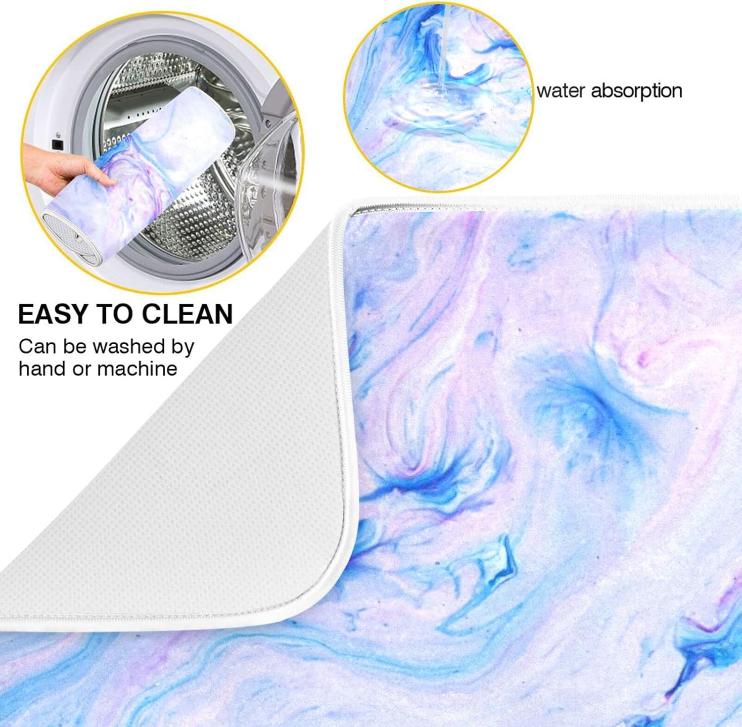 Super Absorbent Dish Drying Mat, Microfiber Fast-Drying Dish Mat, 24" x 18", Kitchen Dish Drying Pad, Marble Blue Pink