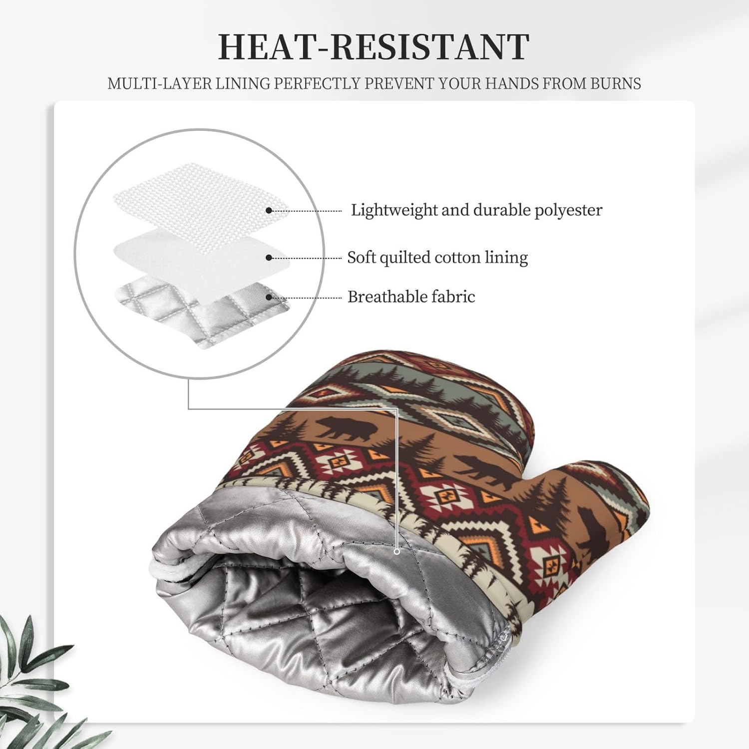 Vintage Rustic Bear Oven Mitts and Pot Holders 4 pcs Set Silicone Bear Mountain Kitchen Oven Mitt Gloves Country Cabin Themed Pot Holders Non-Slip Heat Resistant Cooking Mitts Set for Grilling