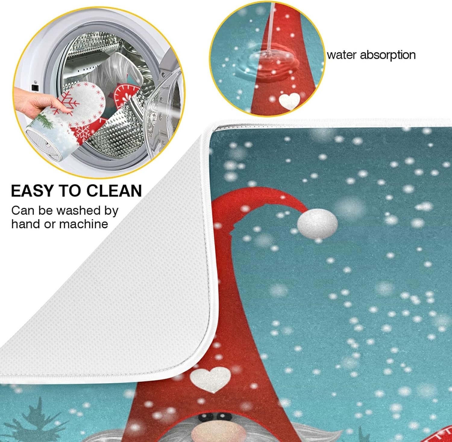 Super Absorbent Dish Drying Mat, Microfiber Fast-Drying Dish Mat, 16" x 18", Kitchen Dish Drying Pad, Watercolor Cute Christmas Gnome…