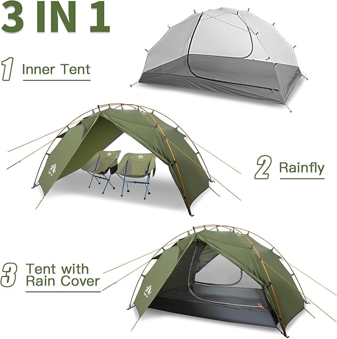 Night Cat Backpacking Tents 2 Persons Fast Setup Hiking Camp Tent with Foldable Pole Double Layers Two Doors Waterproof Lightweight Compact 7x4.4ft