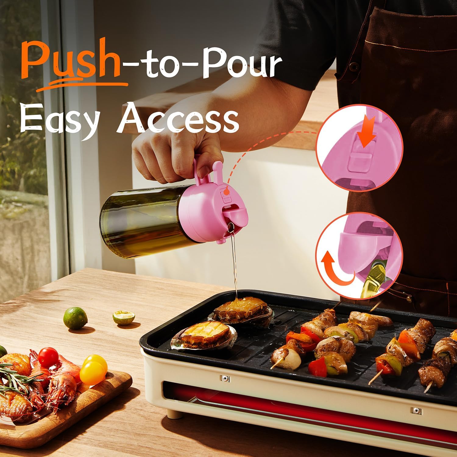 TrendPlain - Original 16oz/470ml Olive Oil Dispenser Bottle for Kitchen Gadgets and Air Fryer Accessories - Olive Oil Sprayer for Cooking w/Stickers - Bubblegum