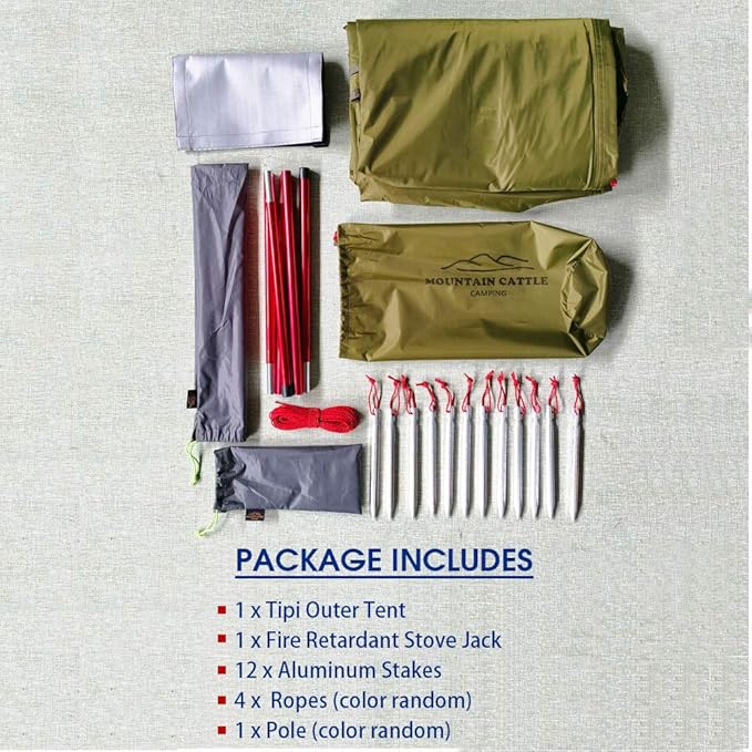 PRESELF 3 Person Lightweight Tipi Hot Tent with Fire Retardant Flue Pipes Window Teepee Tents for Family Team Outdoor Backpacking Camping Hiking