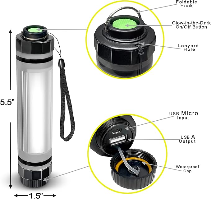 SunJack LightStick – Waterproof Rechargeable Light with Power Bank, Hiking, Backpacking and Camping Essentials Gear Accessories, Emergency Survival and Hurricane Preparedness Items Supplies