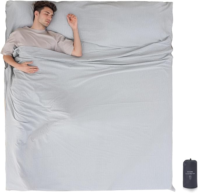 100% Cotton Sleeping Bag Liner with Full Length Zipper on 3 Sides; Single/Double Adult Sleep Sack for Travel & Camping, Multifunctional Travel Sheets (Unzipped 87”x87”) for Hotel, Lightweight