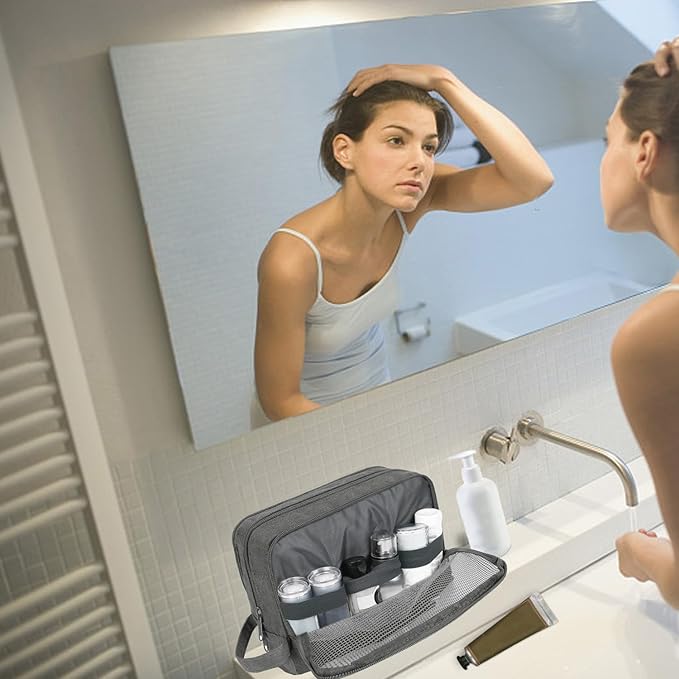 Toiletry Bag for Men Hanging Dopp Kit Water Resistant Shaving Bag Small Toiletry Bag for Traveling (Denim Pure Grey)