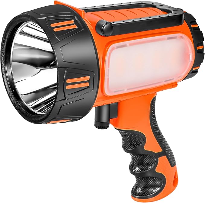 Super Bright Rechargeable Spotlight Handheld Rechargeable LED Flashlight Tactical Searchlight with USB Output 6 Light Modes Camping Light (Orange)