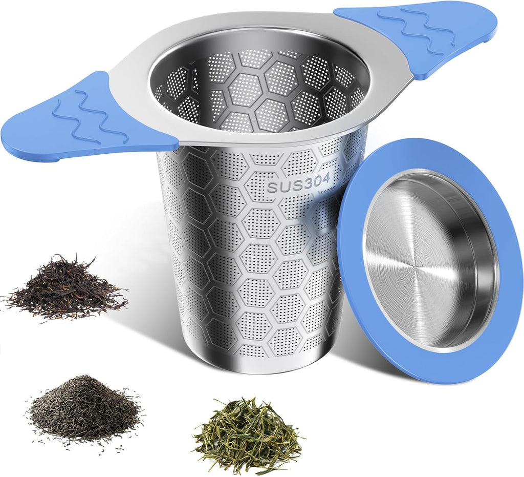 Tea Infuser for Loose Leaf Tea,18/8 Stainless Steel Tea Infuser with Heat Proof Silicone Handles,Extra Fine Mesh Tea Strainers Filter Fine Tea Leaves Effectively,Fits TeaPots/Mugs -Blue