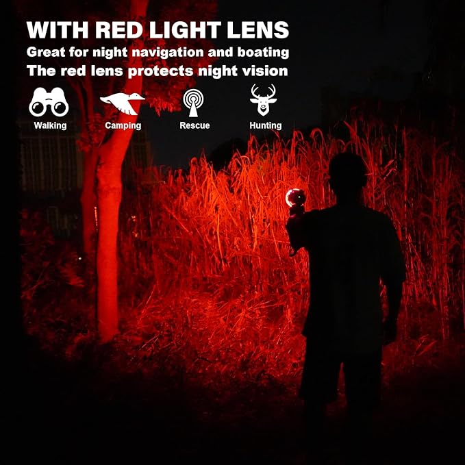 GOODSMANN 6000 Lumen Boat Spotlight - Waterproof Rechargeable LED Hunting Spotlight with Detachable Red Light Filter, EVA Carrying Case