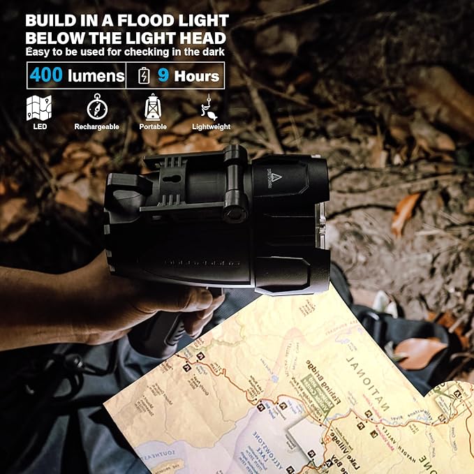 GOODSMANN 6000 Lumen Boat Spotlight - Waterproof Rechargeable LED Hunting Spotlight with Detachable Red Light Filter, EVA Carrying Case