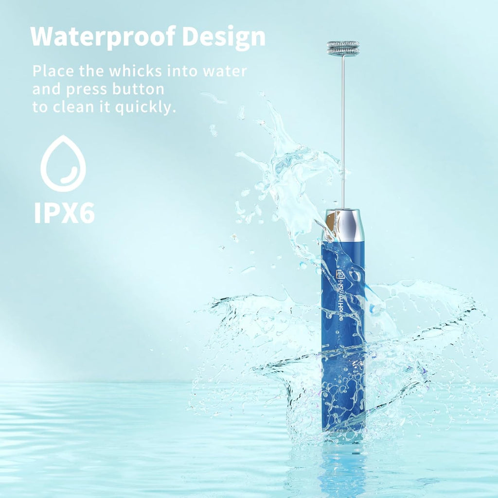 Maestri House Rechargeable Milk Frother with Stand, LunaFro Handheld Electric Foam Maker Waterproof Detachable Stainless Steel Whisk Drink Mixer Foamer for Lattes, Cappuccino