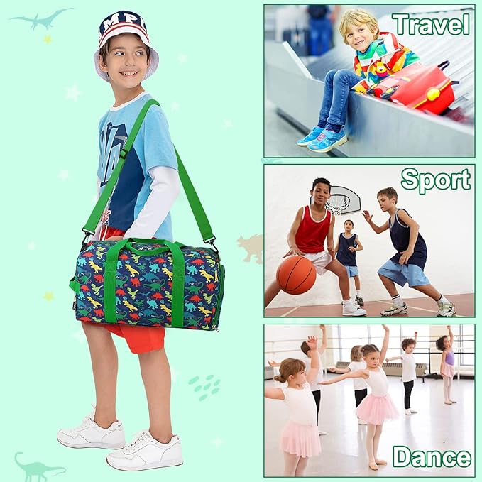 RAVUO Water Resistant Kids Duffel Bag - Overnight Sports Weekender Gym Carry-On Tote Travel Shoulder Bag for Boys with Shoe Compartment and Wet Pocket