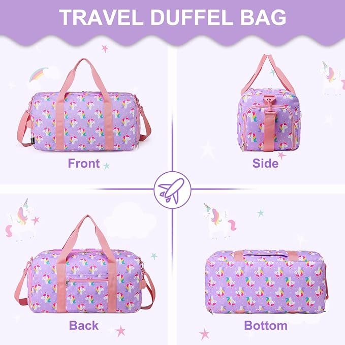 Dance Bag Girls, RAVUO Kids Duffle Bag Unicorn Overnight Travel Gym Bag with Shoe Compartments Sports Ballet Bag Teens Weekender Sleepover Carry On Bag
