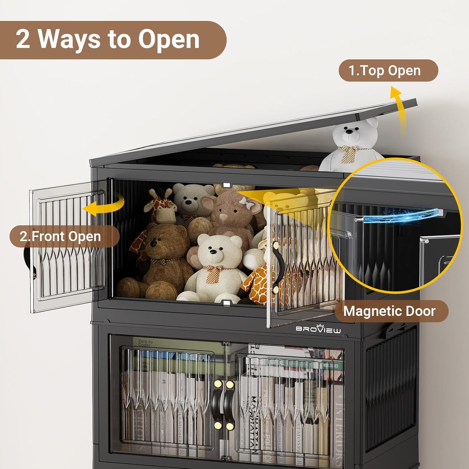 240Qt Stackable Storage Bins with Lid, Extra Large Closet Organizer Collapsible Drawer Boxes with Wheels, Folding Plastic Cabinet Containers for Home Kitchen Room Organization, 3Pack Black