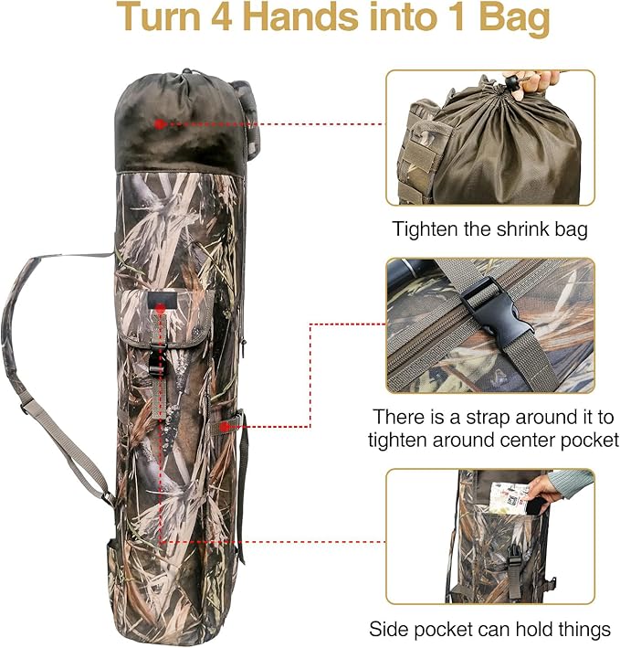 DONQL Fishing Rod Bags - Multifunction Outdoor Camping Portable Canvas Backpack Case for 5 Poles & Tackles (Camouflage)