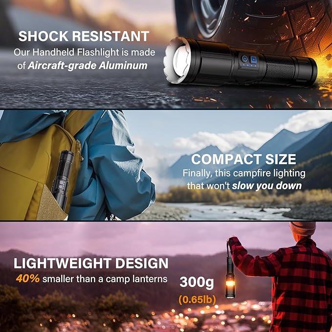 Flashlights 1000 High Lumens with Camping Lanterns, Rechargeable Flashlight for Camping Essentials, Super Bright FlashLights, 8 Modes, Survival Kits for Outdoor Home Emergency Power Outages Hiking