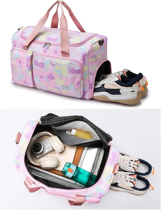 Small Gym Bag for Women, Travel Duffle Bag Carry On Weekender Bag with Shoe Compartment