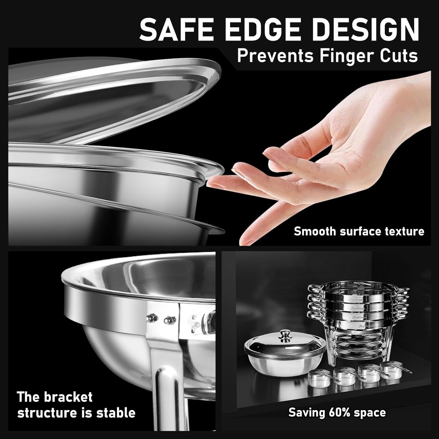 Chafing Dishes for Buffet 4 Pack, 5 QT Round Chafing Dishes for Buffet [Transparent Glass Cover] Stainless Steel Chafing Dish Buffet Set for Any Party