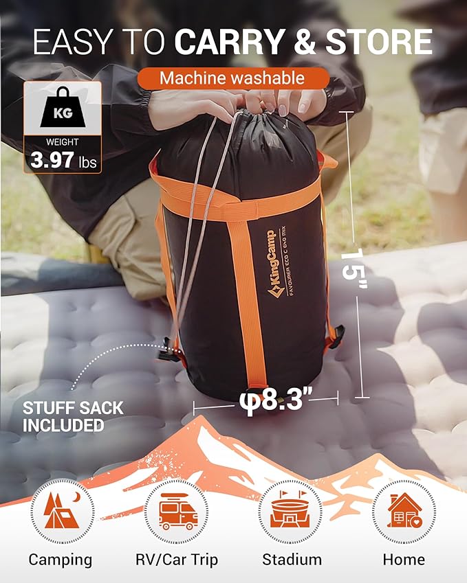 KingCamp Down Sleeping Bag for Adults, 600 FP Cold Weather 3-4 Season Sleeping Bag, Ultralight & Compact with Compression Sack for Backpacking, Camping, Hiking