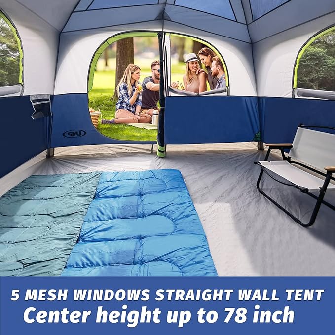 UNP Tents 6 Person Waterproof Windproof Easy Setup,Double Layer Family Camping Tent with 1 Mesh Door & 5 Large Mesh Windows -10'X9'X78in(H)
