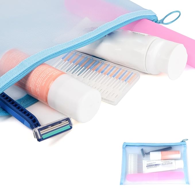 patu Zipper Mesh Bags, 9.25" x 7", Size L / A5, 5 Pieces, Beauty Makeup Cosmetic Accessories Organizer, Travel Toiletry Kit Set Storage Pouch, Assorted Colors