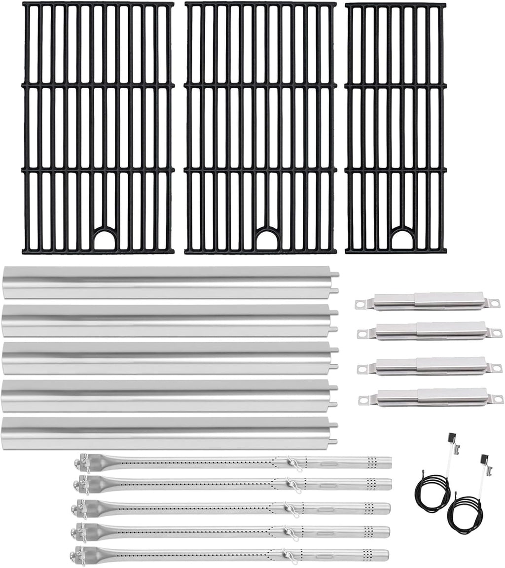 Grill Parts for Charbroil Performance 5 Burner 463448021 463449021 463450022 463451022 463455021, 17 inch Cooking Grate, Burner and Heat Plate for Charbroil Grill Replacement Parts