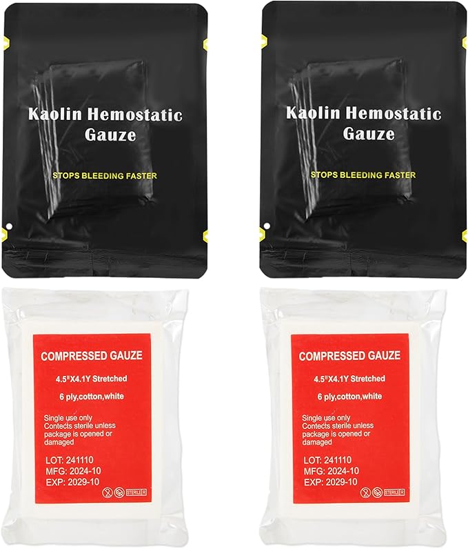 Quick Blood Clotting Emergency Gauze 3" x 145" (2 Pack)- Sterile Hemostatic Z-Folded Compressed Gauze 6-Ply (2 Pack) for First Aid, Combat, Survival, IFAK Trauma Kit Supplies Refill (STAMEN) ﻿