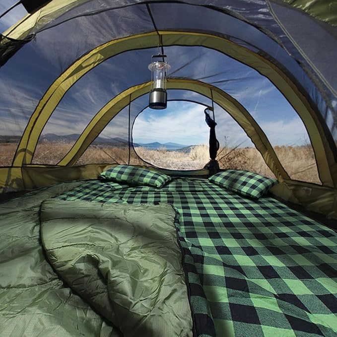 Double Sleeping Bag Flannel for Adults with 2 Pillows 2 Person Sleeping Bags Camping XXL Queen Size Two Person Sleeping Bag for Cold Weather