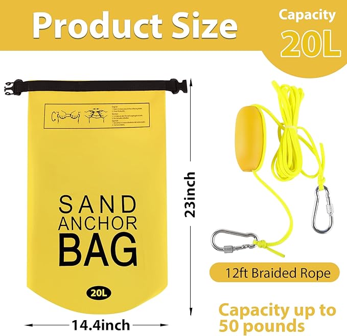 20L Sand Anchor Bag, 2 in 1 Jet Ski Anchor Kit for Float with Adjustable Buoy, Waterproof Dry Bag for Jetski, Kayak, Boat, Water Sports - Blue