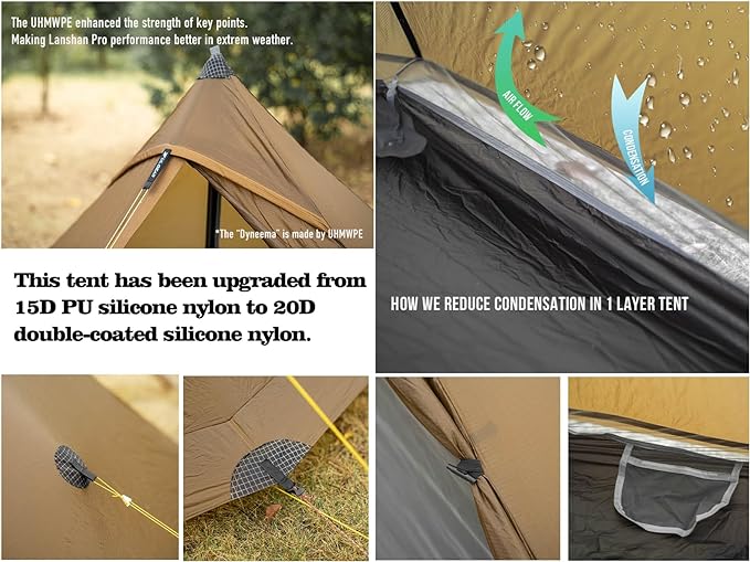 3F UL Gear Lanshan PRO Lanshan Ultralight Tent 3 Season Backpacking Tent for 2 Person, Waterproof Professional Tents for Camping, Trekking, Kayaking, Climbing, Hiking