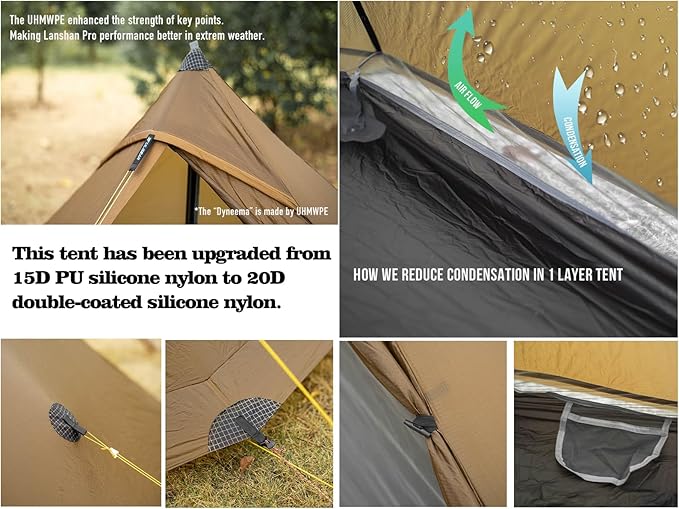 3F UL Gear Lanshan PRO Lanshan Ultralight Tent 3 Season Backpacking Tent for 1 Person, Waterproof Professional Tents for Camping, Trekking, Kayaking, Climbing, Hiking