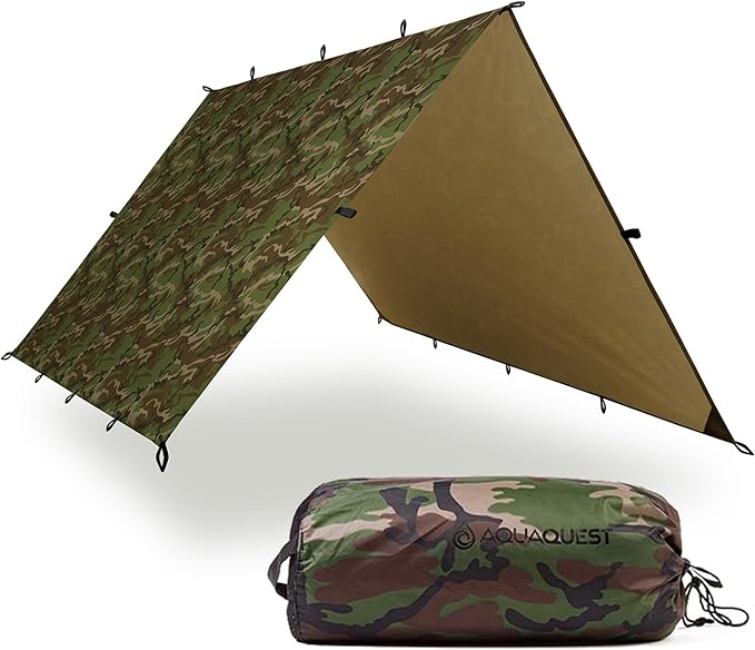 AquaQuest Defender Camping Tarp - Heavy Duty Tent Shelter or Rain Fly - Waterproof Camping Essentials for Hiking, Bushcraft & Hammock