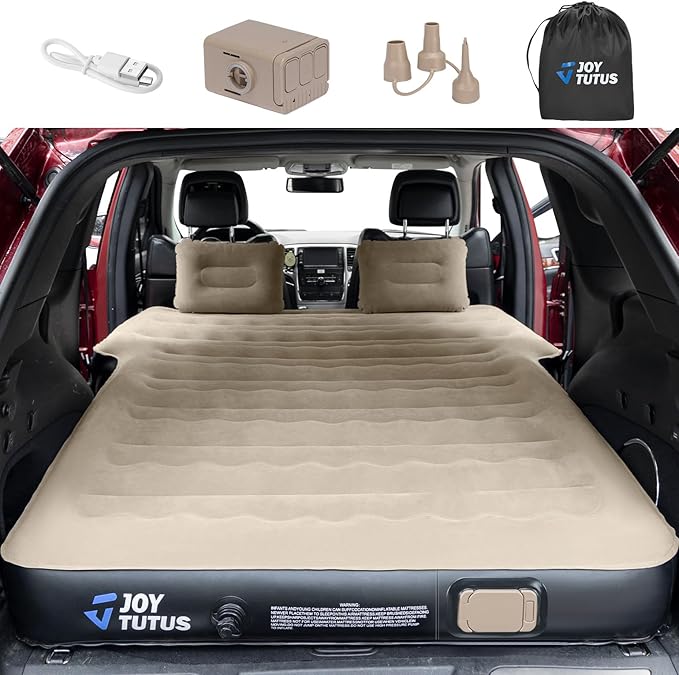JOYTUTUS SUV Air Mattress Camping Bed,3.0 Thickened Flocking Car Camping Inflatable Mattress,Anti-Leakage,with 2 Pillows & Electric Pump Universal Car Bed for SUV Trunk and Rear Seat