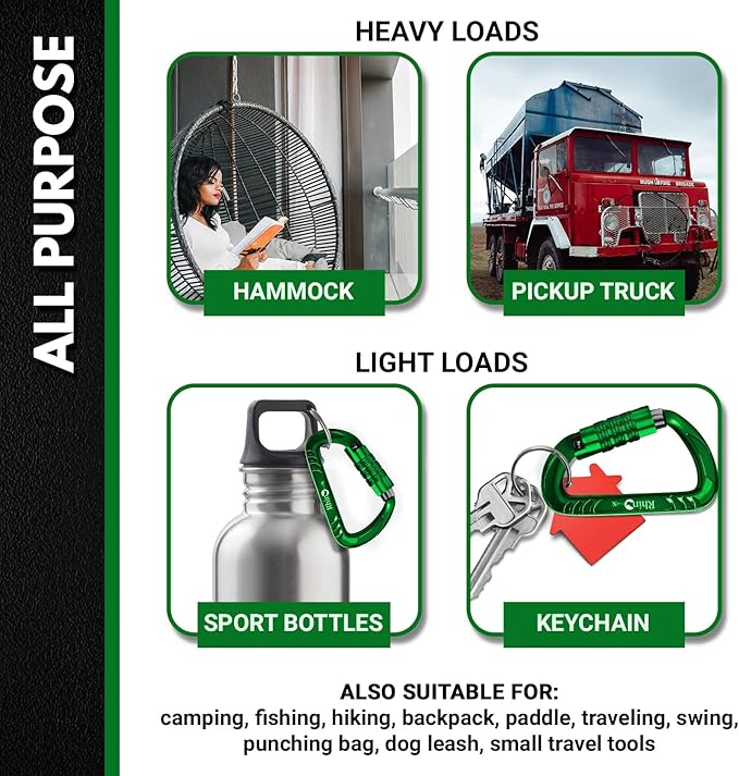 12kN (2697 lbs) Heavy Duty, Locking, Auto Locking, Wiregate Carabiner Clips, for Securing Pets, Outdoor, Camping, Hiking, Hammock, Dog Leash Harness, Keychains