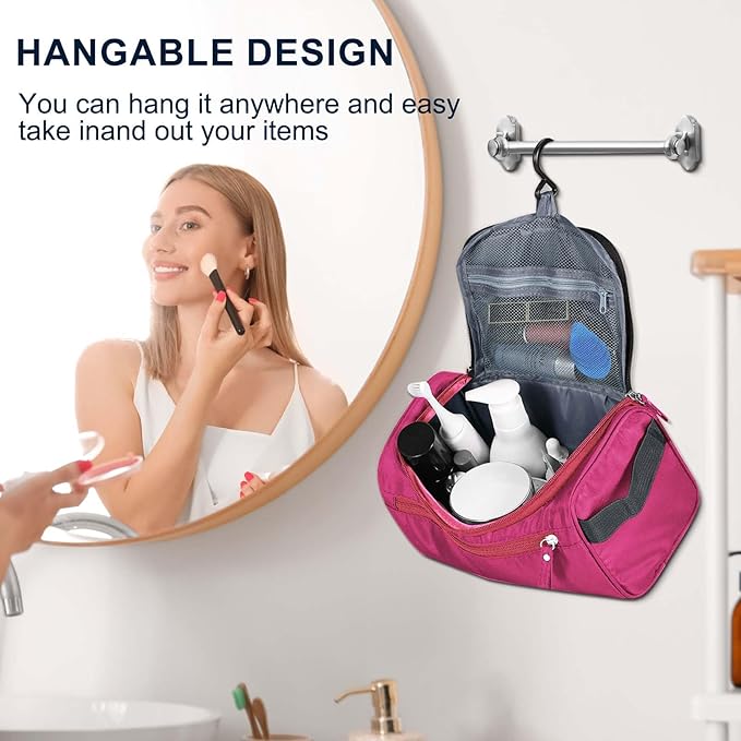 Hanging Toiletry Bag for Women and Men Traveling Makeup Large Capacity Cosmetics Portable Dopp Kit Storage Organizer Bag with Hanging Hook for Toiletries Brushes Shaving Tools (Red)
