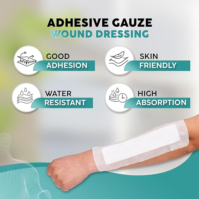 Elleirb Water-Resistant Island Dressing 4x10, Large Non-Stick Pads w/Adhesive Border Bandages for Wounds | 30 Individually Packed Wound Care & Dressings, Highly Absorbent, Latex-Free First-Aid Kits