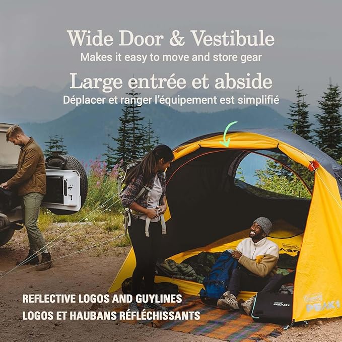 Coleman PEAK1 Premium Backpacking Tent, Waterproof Fabric with 2,000mm Waterhead Rating can Withstand Winds up to 45 MPH; Wide Door, Star View Window, & Footprint Included, 1/2/3/4/6 Person Tent