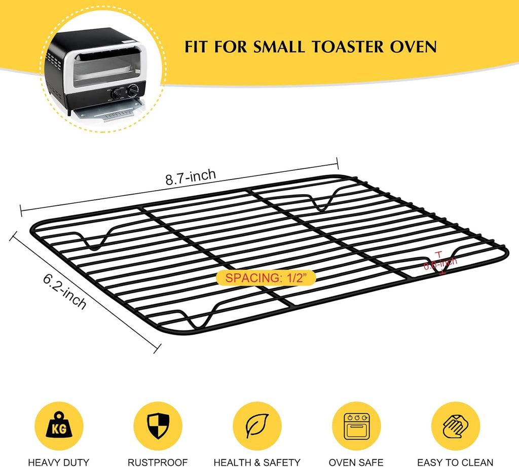 Small Baking Wire Rack Set of 2, E-far Non-stick Rack for Toaster Oven Cooking Roasting Broiling Grilling Meat Bacon, 8.7” x 6.2” Metal Bakeable Cooling Racks for Cookie Cake - Easy to Clean