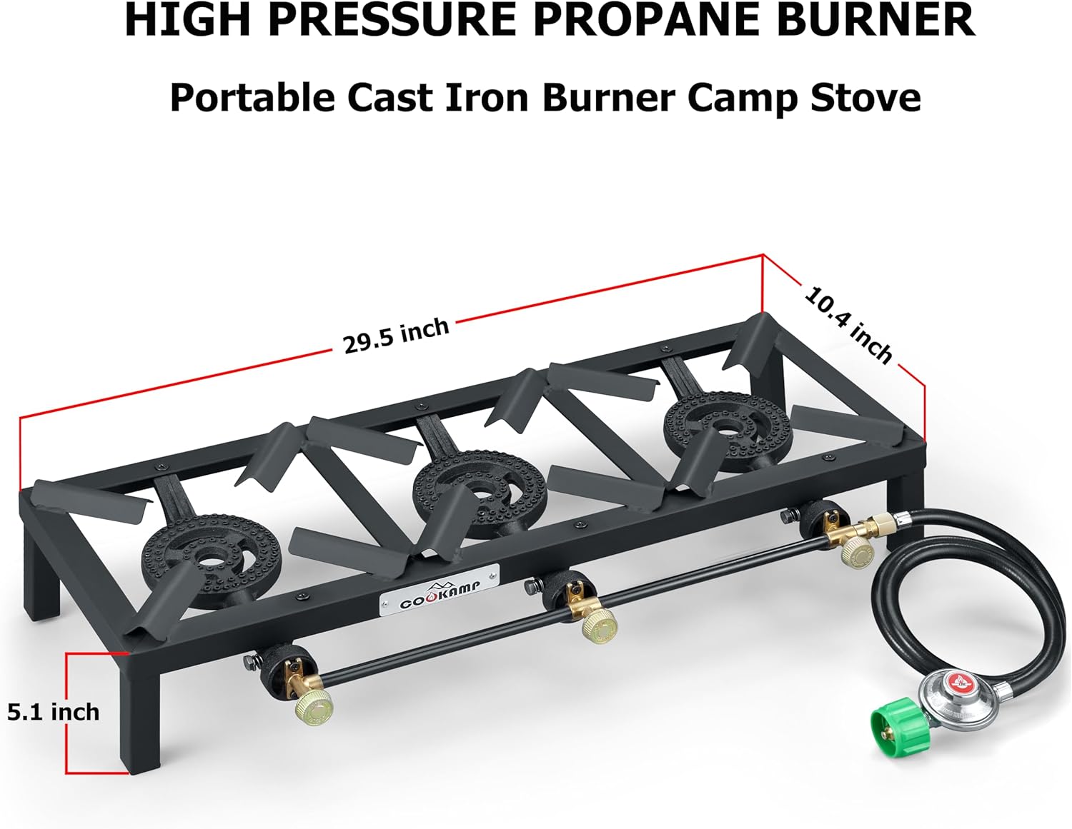 Propane Triple Burner Angle Iron Camp Stove with CSA Listed Regulator and 4ft Hose (SA3200)