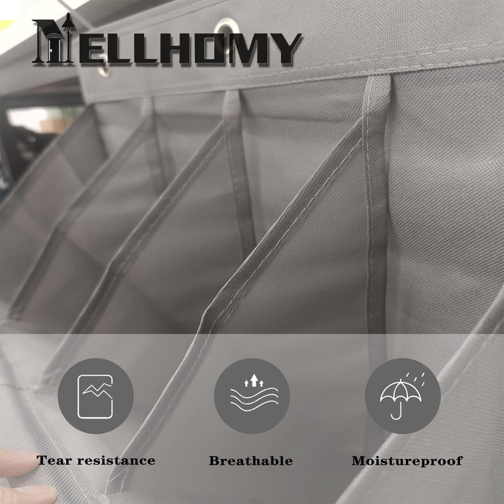 Over the Door Shoe Organizer, Grey 12 Pockets Hanging Shoe Storage Rack with Large Deep Pockets, Oxford 600D Fabric Shoe Storage Rack with 6 hook for Shoes, Home Accessories etc