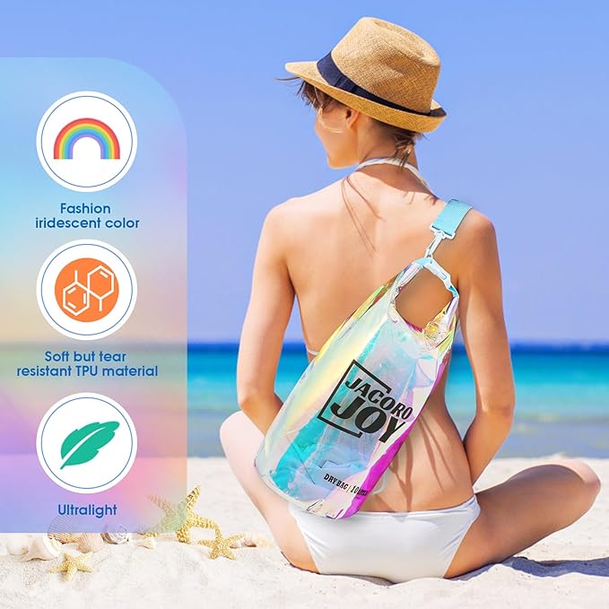 10L Dry Bag Iridescent TPU Waterproof Beach Bag for Kayaking Boating Swimming Rafting