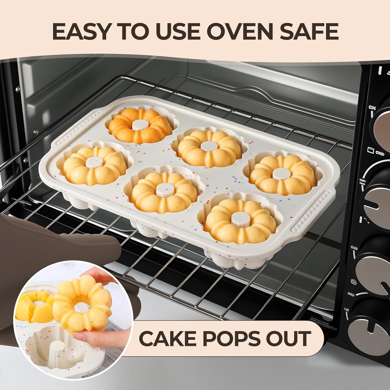 Mini Bundt Cake Pans for Baking, Silicone 6-Cavity Fluted Tube Cake Pan with Metal Reinforced Frame, Nonstick Baking Molds for Cupcake, Brownie, Donuts, Cornbread, Jello